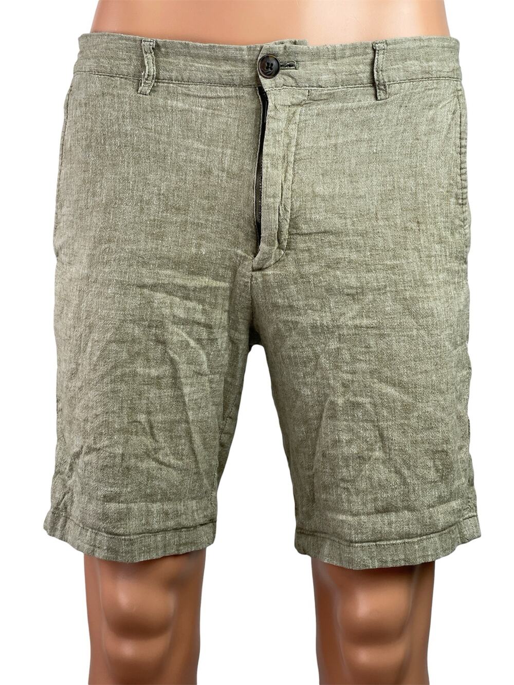 Club Monaco Maddox Fit Mens Khaki Linen Blend Slim Straight Leg Chino Shorts 31